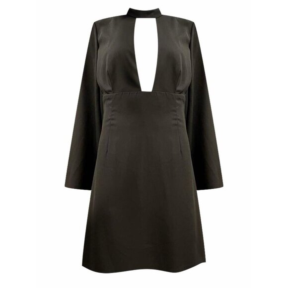 NWT Jill Stuart Black Midi Deep V Mock Bell Long Sleeve Dress Size 10 $300 - Picture 2 of 10